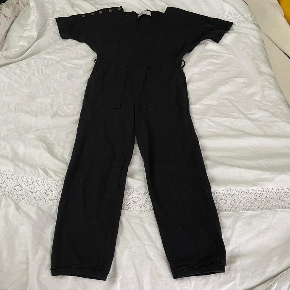 FP Beach XS Black Jumpsuit Bodysuit Cropped Linen Cotton Blend